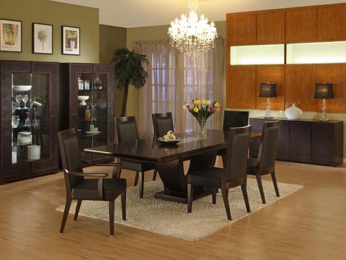 luxury-crystal-chandelier-paired-with-brown-dining-room-set-plus-wall-art-paintings-decor
